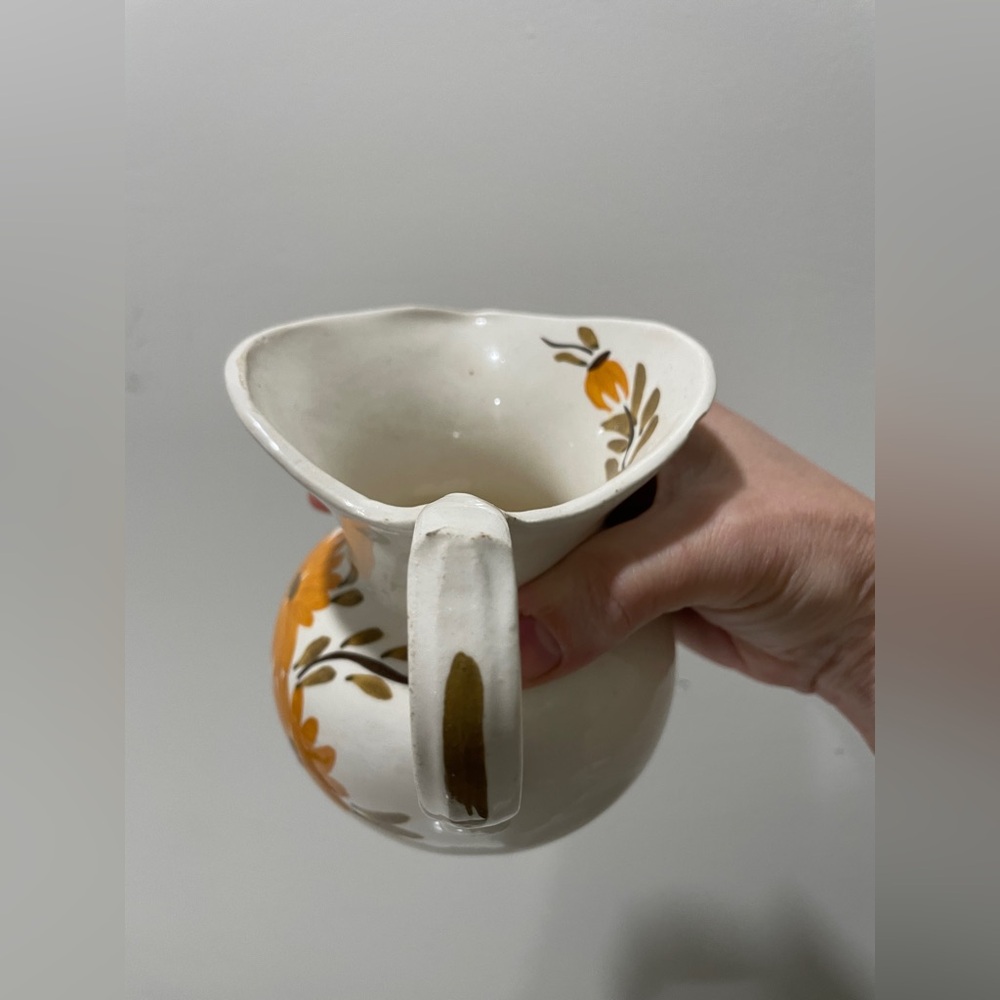 Vintage Handmade White Ceramic Creamer with Orange Floral Design - RARE! - Picture 4 of 9